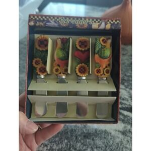 Vintage BOSTON WARE Susan Winget Sunrise Spreader Set Chickens & Sunflowers